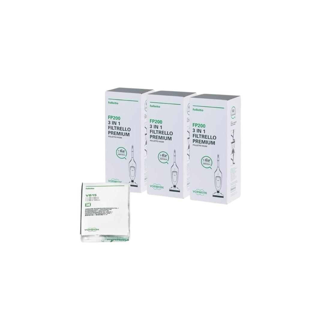 Kit 3 Filtrello Premium Vk200 Con Dovina + 3 Sacchi Sottovuoto OMAGGIO