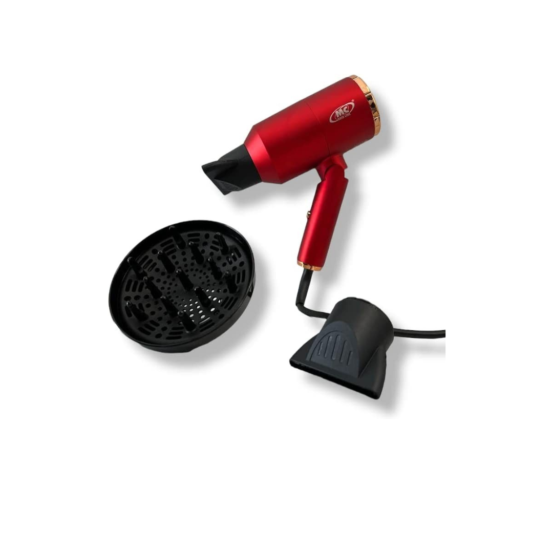 Mc Phon Professionale HD-1800 AC, 1800W Manico Pieghevole Con Diffusore e 2 Beccucci - ROSSO