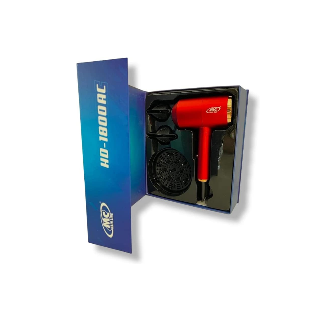 Mc Phon Professionale HD-1800 AC, 1800W Manico Pieghevole Con Diffusore e 2 Beccucci - ROSSO