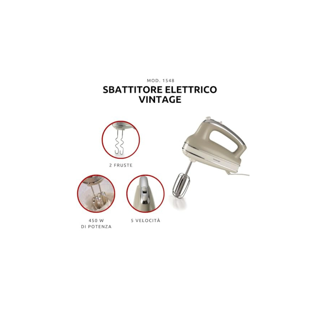 Ariete Sbattitore Elettrico Con Fruste Vintage 450W Mod.1548/03 Beige